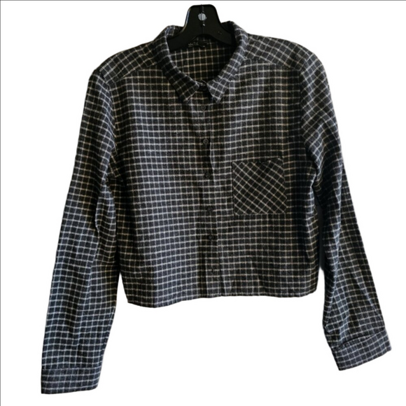 American Apparel Cropped Flannel Plaid Button Down Shirt Jacket Women’s Small - Picture 1 of 9